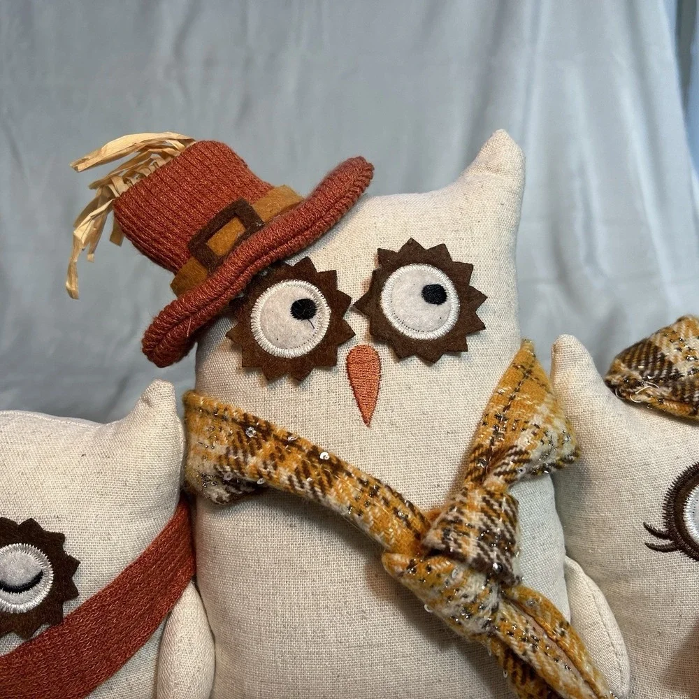 Primitive Farmhouse Owl Shelf Sitters Set of 3 Fall Autumn Thanksgiving Decor
